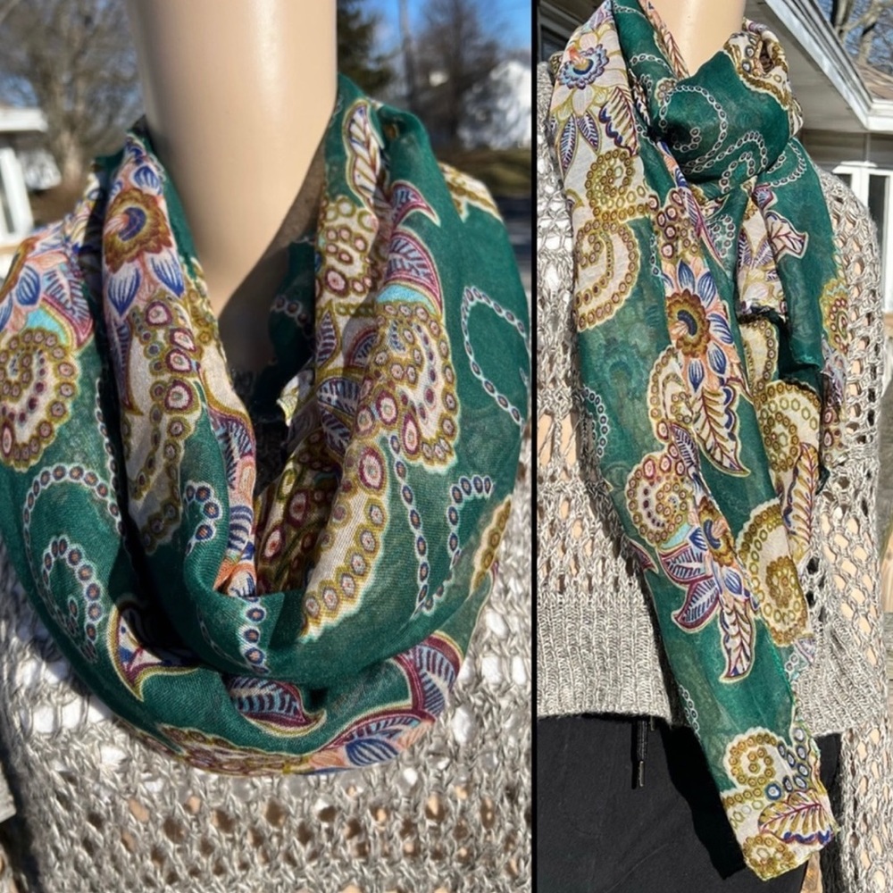 - Green Floral Deco Scarf! NEW!